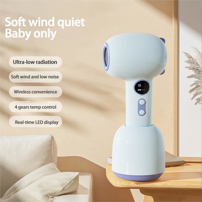 Schnurloser Baby Haartrockner Weicher Hitze Sanfter Luft Wiederaufladbarer Kleiner Haartrockner für Baby mit 3 Einstellungen