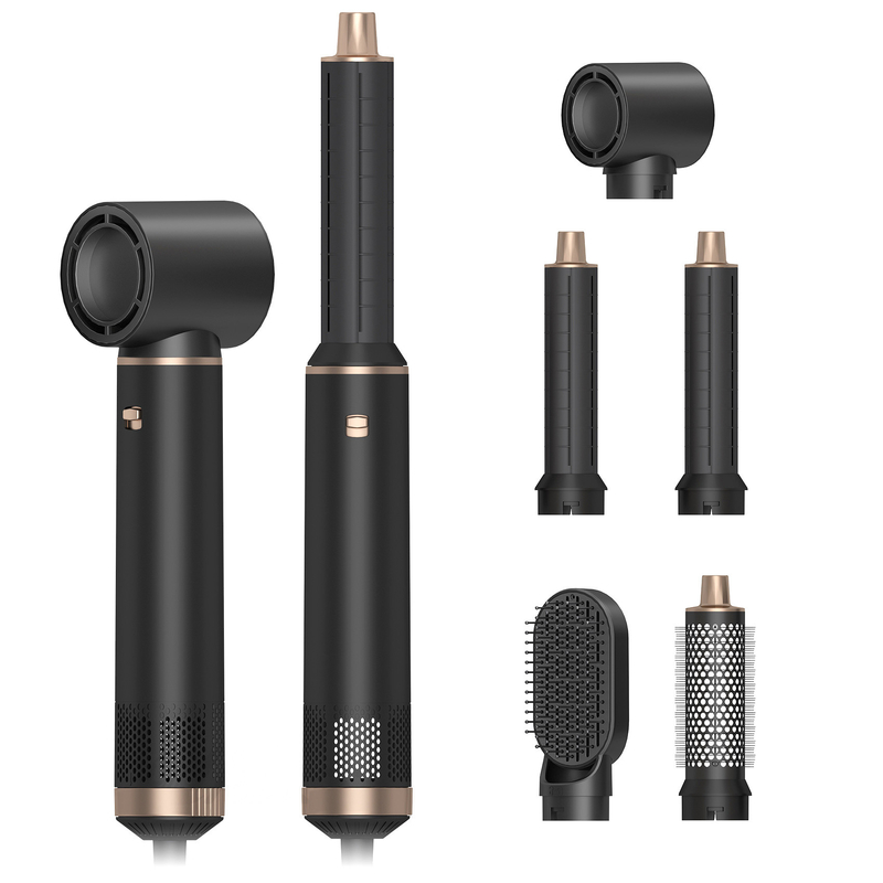 Multifunktionales 5 in 1 Heißluftkämmset Styling Geräuschreduktion Curling Eisennegativ-Ionen-Technologie