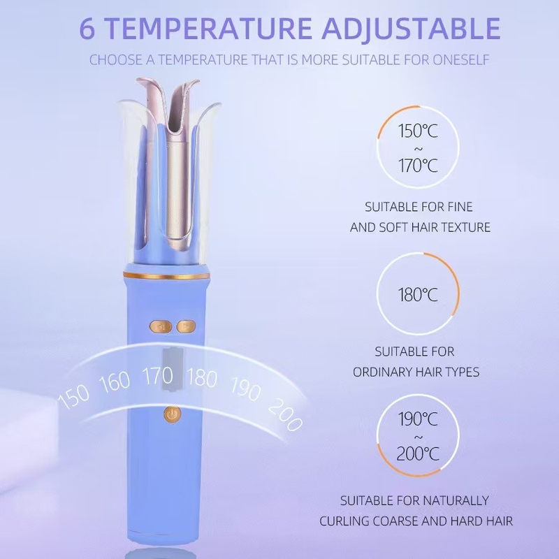 USB-Wiederaufladbares tragbares Haarkurbeln Reisen kabellose Mini-Haar Eisen Auto-Kurbeln LCD-Display Temperatur