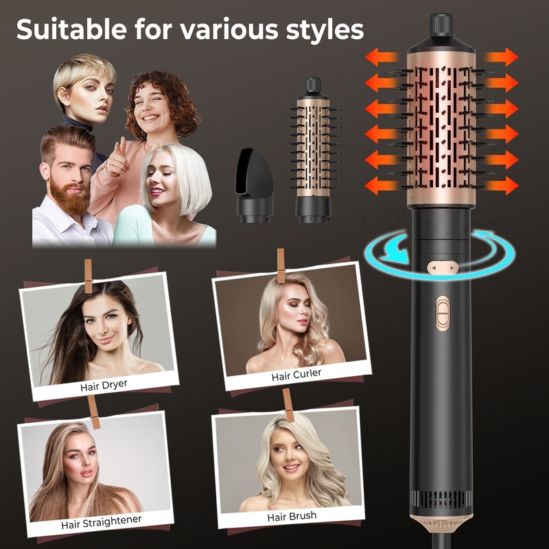 Haartrockner Bürste 6 in 1 Haarstiller Silber Ionen Technologie Schnelltrocknen Multi Styler für gerade lockige und lockige Haare