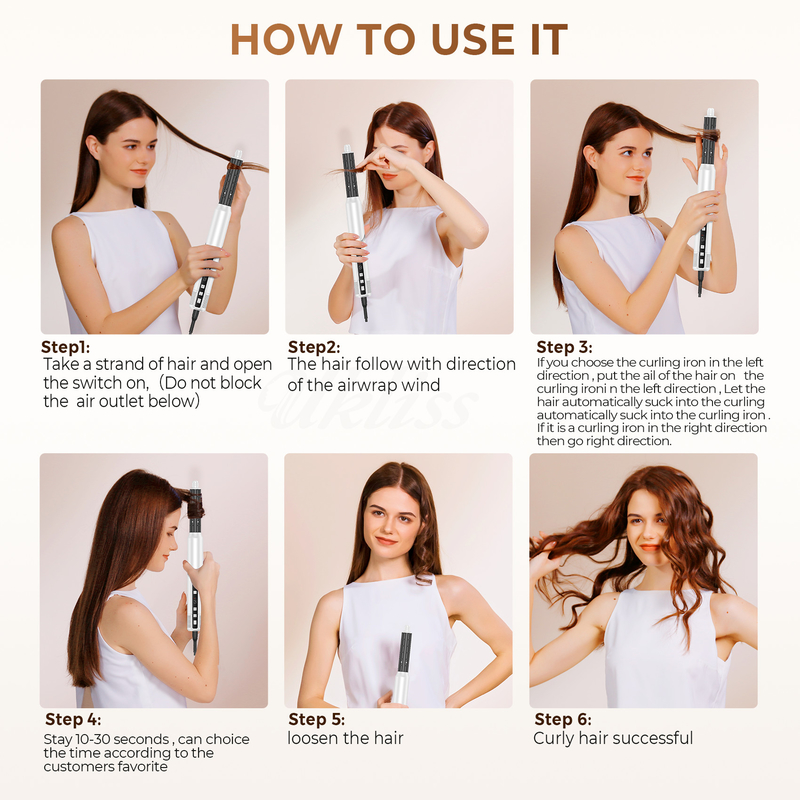 Schnelle Trocknung 8-in-1 professionelle Heißluft Haartrockner Bürste mit Auto-Wrap Curler und 2M Stromkabel 1500W Multi-Styler