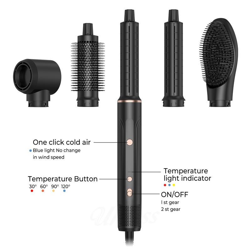 Professionelle Heißluft Styling Haartrockner Bürste 5 in 1 Geschwindigkeit Negative Ionen Schnelle Trocknung Kalt 4 Gänge Spannung 110V / 50HZ 240V / 60HZ